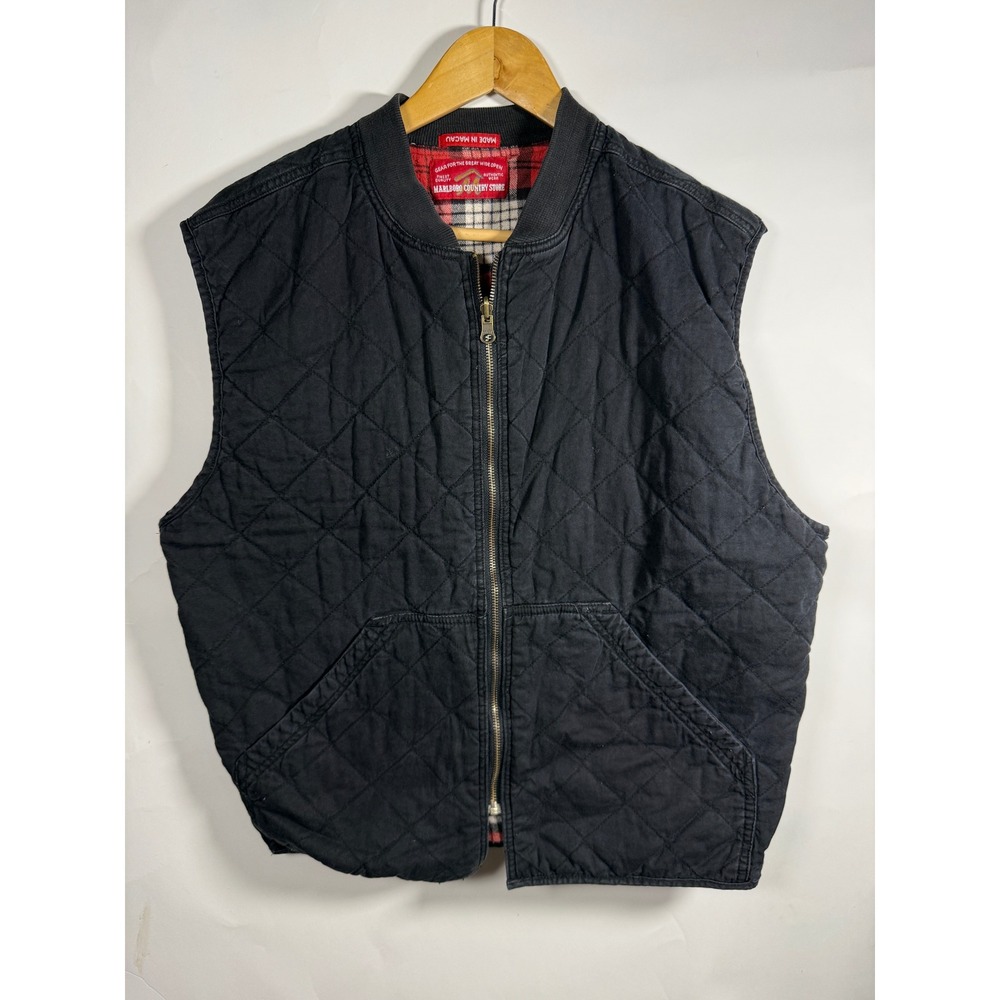 Vintage Marlboro Country Store Black Quilted Flannel Lined Vest Mens Large